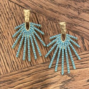 Gold-Tone Faux Turquoise Fan Drop Earrings Women's Jewelry